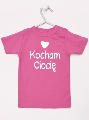 kocham ciocię z sercem koszulka z krótkim rękawem kolor ciemny różowy 035