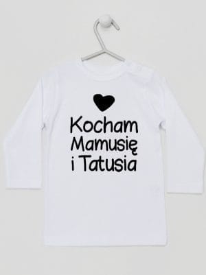 kocham mamusię i tatusia z sercem koszulka z długim rękawem kolor biały 034