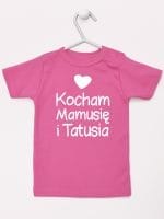 kocham mamusię i tatusia z sercem koszulka z krótkim rękawem kolor ciemny różowy 034