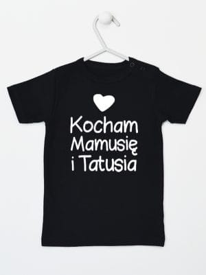 kocham mamusię i tatusia z sercem koszulka z krótkim rękawem kolor czarny 034