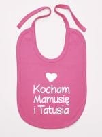 kocham mamusię i tatusia z sercem śliniak niemowlęcy kolor ciemny różowy 034