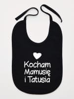 kocham mamusię i tatusia z sercem śliniak niemowlęcy kolor czarny 034