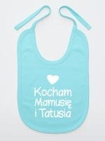 kocham mamusię i tatusia z sercem śliniak niemowlęcy kolor miętowy 034