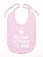 kocham mamusię i tatusia z sercem śliniak niemowlęcy kolor różowy 034