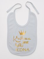 królowa jest tylko jedna nadruk złoty śliniak niemowlęcy kolor szary 231 królowa jest tylko jedna nadruk złoty śliniak niemowlęcy kolor szary 231