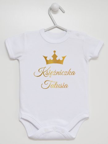 księżniczka tatusia z koroną nadruk złoty body z krótkim rękawem kolor biały 240