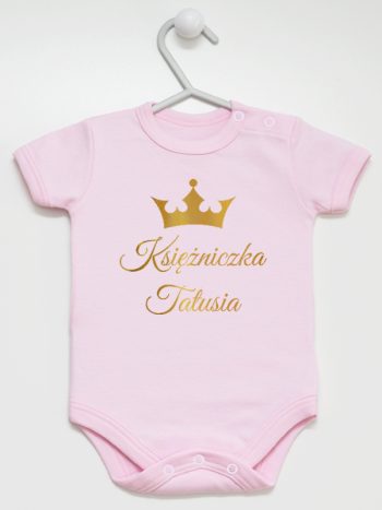 księżniczka tatusia z koroną nadruk złoty body z krótkim rękawem kolor różowy 240