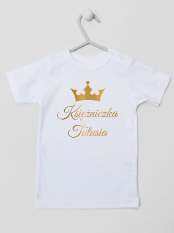 księżniczka tatusia z koroną nadruk złoty koszulka z krótkim rękawem kolor biały 240