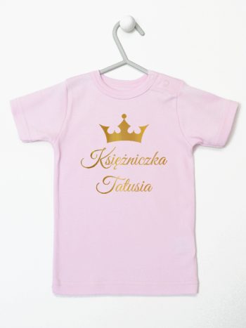 księżniczka tatusia z koroną nadruk złoty koszulka z krótkim rękawem kolor różowy 240