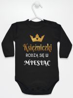 księżniczki rodzą się w body z długim rękawem kolor czarny 224