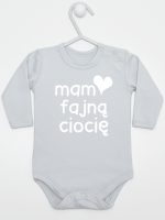 mam fajną ciocię body z długim rękawem kolor szary 080 mam fajną ciocię body z długim rękawem kolor szary 080