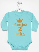 mam już dwa latka nadruk złoty body z długim rękawem kolor miętowy 158