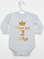 mam już dwa latka nadruk złoty body z długim rękawem kolor szary 158