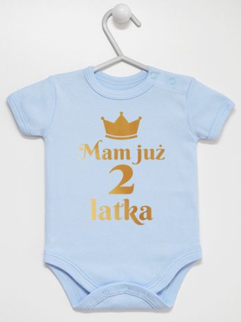 mam już dwa latka nadruk złoty body z krótkim rękawem kolor błękitny 158