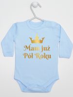 mam już pół roku nadruk złoty body z długim rękawem kolor błękitny 237 mam już pół roku nadruk złoty body z długim rękawem kolor błękitny 237