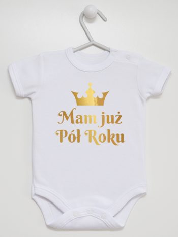 mam już pół roku nadruk złoty body z krótkim rękawem kolor biały 237