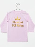 mam już pół roku nadruk złoty koszulka z długim rękawem kolor różowy 237 mam już pół roku nadruk złoty koszulka z długim rękawem kolor różowy 237