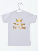 mam już pół roku nadruk złoty koszulka z krótkim rękawem kolor szary 237 mam już pół roku nadruk złoty koszulka z krótkim rękawem kolor szary 237