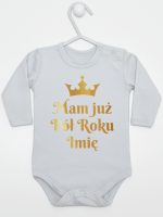 mam już pół roku z imieniem nadruk złoty body z długim rękawem kolor szary 249