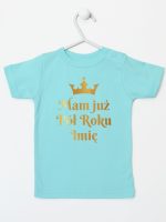 mam już pół roku z imieniem nadruk złoty koszulka z krótkim rękawem kolor miętowy 249 mam już pół roku z imieniem nadruk złoty koszulka z krótkim rękawem kolor miętowy 249