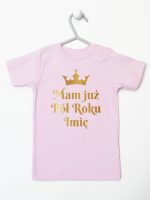 mam już pół roku z imieniem nadruk złoty koszulka z krótkim rękawem kolor różowy 249 mam już pół roku z imieniem nadruk złoty koszulka z krótkim rękawem kolor różowy 249