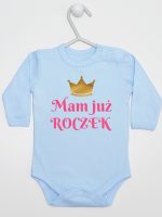 mam już roczek nadruk dla dziewczynki body z długim rękawem kolor błękitny 216 mam już roczek nadruk dla dziewczynki body z długim rękawem kolor błękitny 216