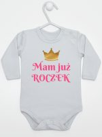 mam już roczek nadruk dla dziewczynki body z długim rękawem kolor szary 216 mam już roczek nadruk dla dziewczynki body z długim rękawem kolor szary 216