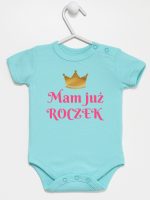 mam już roczek nadruk dla dziewczynki body z krótkim rękawem kolor miętowy 216 mam już roczek nadruk dla dziewczynki body z krótkim rękawem kolor miętowy 216