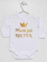mam już roczek z koroną nadruk złoty body z długim rękawem kolor biały 156