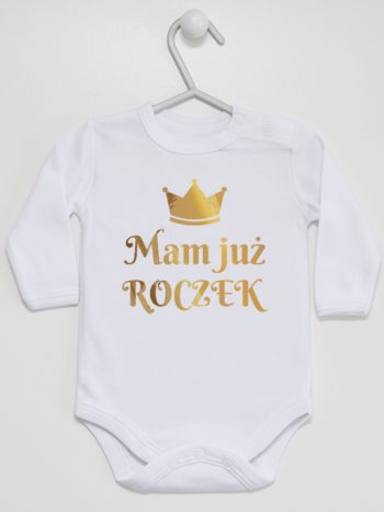 mam już roczek z koroną nadruk złoty body z długim rękawem kolor biały 156