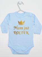 mam już roczek z koroną nadruk złoty body z długim rękawem kolor błękitny 156