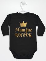 mam już roczek z koroną nadruk złoty body z długim rękawem kolor czarny 156