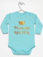 mam już roczek z koroną nadruk złoty body z długim rękawem kolor miętowy 156
