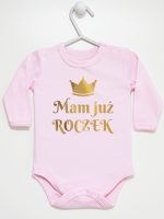 mam już roczek z koroną nadruk złoty body z długim rękawem kolor różowy 156