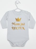 mam już roczek z koroną nadruk złoty body z długim rękawem kolor szary 156