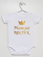 mam już roczek z koroną nadruk złoty body z krótkim rękawem kolor biały 156