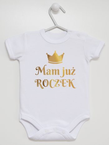 mam już roczek z koroną nadruk złoty body z krótkim rękawem kolor biały 156
