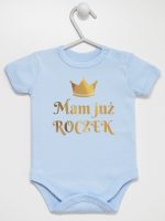 mam już roczek z koroną nadruk złoty body z krótkim rękawem kolor błękitny 156