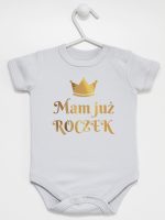mam już roczek z koroną nadruk złoty body z krótkim rękawem kolor szary 156