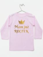 mam już roczek z koroną nadruk złoty koszulka z długim rękawem kolor różowy 156