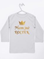 mam już roczek z koroną nadruk złoty koszulka z długim rękawem kolor szary 156