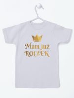 mam już roczek z koroną nadruk złoty koszulka z krótkim rękawem kolor szary 156