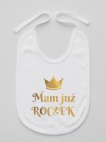 mam już roczek z koroną nadruk złoty śliniak niemowlęcy kolor biały 156