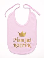 mam już roczek z koroną nadruk złoty śliniak niemowlęcy kolor różowy 156