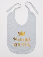mam już roczek z koroną nadruk złoty śliniak niemowlęcy kolor szary 156