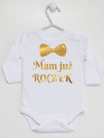 mam już roczek z muchą nadruk złoty body z długim rękawem kolor biały 250 mam już roczek z muchą nadruk złoty body z długim rękawem kolor biały 250