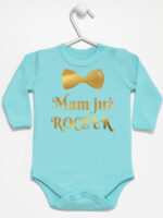 mam już roczek z muchą nadruk złoty body z długim rękawem kolor miętowy 250 mam już roczek z muchą nadruk złoty body z długim rękawem kolor miętowy 250