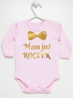 mam już roczek z muchą nadruk złoty body z długim rękawem kolor różowy 250 mam już roczek z muchą nadruk złoty body z długim rękawem kolor różowy 250