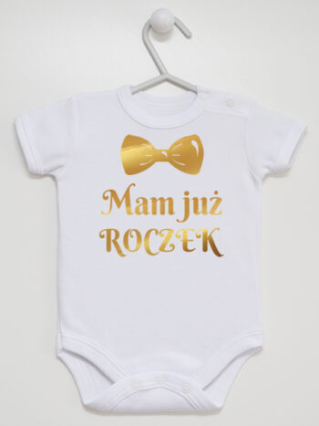 mam już roczek z muchą nadruk złoty body z krótkim rękawem kolor biały 250