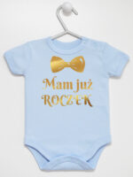 mam już roczek z muchą nadruk złoty body z krótkim rękawem kolor błękitny 250 mam już roczek z muchą nadruk złoty body z krótkim rękawem kolor błękitny 250
